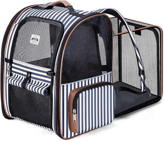 Large Cat Backpack Carrier Expandable Pet Carrier Backpack for Small Dogs Medium Cats Fit Up to 18 Lbs, Dog Carrier Backpack,Puppy Backpack Carrier, Striped