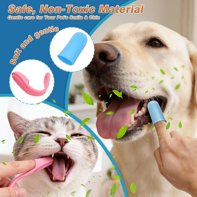 MIYIJHY 7-Piece Pet Grooming Kit with Storage Bag | Portable Bathing Set for Dogs & Cats | Includes Silicone Gloves, Deshedding Brushes & Finger Toothbrushes | All-in-One Pet Care (Ocean Blue)