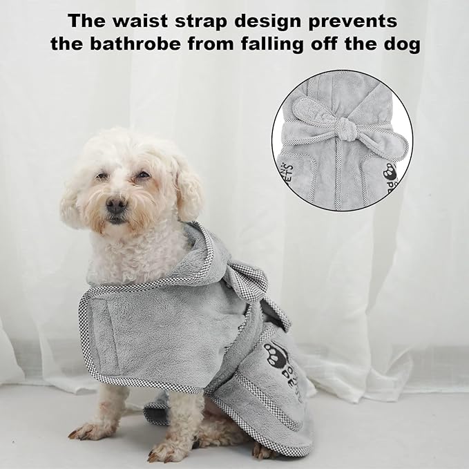 Ownpets Dog Bathrobe Towel, Super Absorbent Soft Dog Drying Coat with Cap & Pocket for Bathing & Beach Trips, Fast Drying & Machine-Washable for Small, Medium & Large Dogs (XS)
