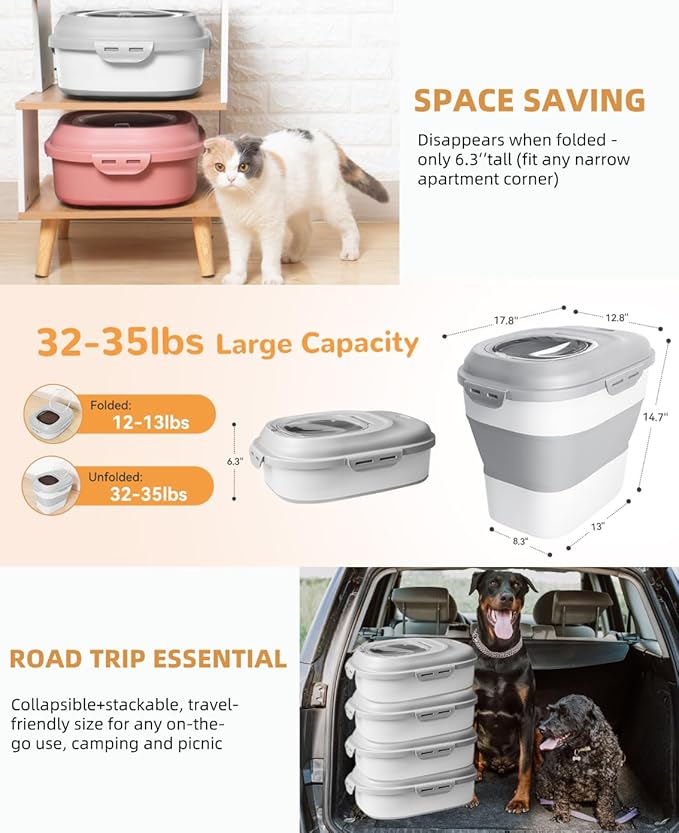 DDMOMMY 30-35 Lbs Dog Food Storage Container Collapsible Dog Food Container with Airtight Lids, Wheels, Scoop and 2pcs Food Storage Containers, Large Pet food storage for Dog, Cat