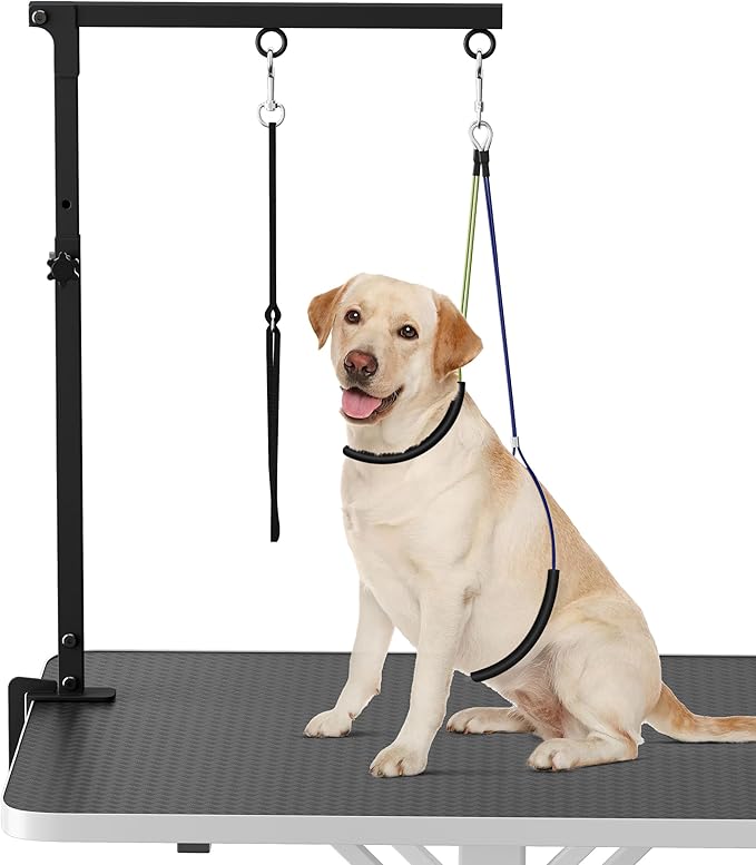 Artibear Dog Grooming Arm with Clamp for Small Dog, Adjustable Height to 33in, Pet Grooming Arm for Table with 1 Loop Noose & 2 No Sit Haunch Holder for Home & Store Nail Trimming (Table Not Include)
