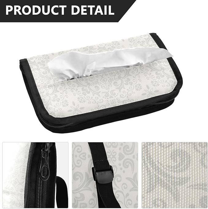 Car Tissue Holder Car Napkin Holder Car Tissue Box Dispenser Storage Case Sun Visor Mask Holder with Adjustable Straps Reusable Refillable White Floral Mandala