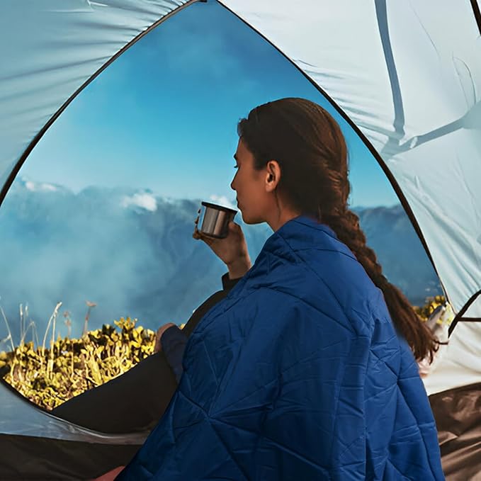 KawaGebo Kamp Outdoor Waterproof Blanket, Foldable Fleece Stadium Blanket for Outdoor Sports Event, Camping, Car, Pet, Picnics - Windproof, Wearable, Machine Washable 80" x 58" (Dark Blue)