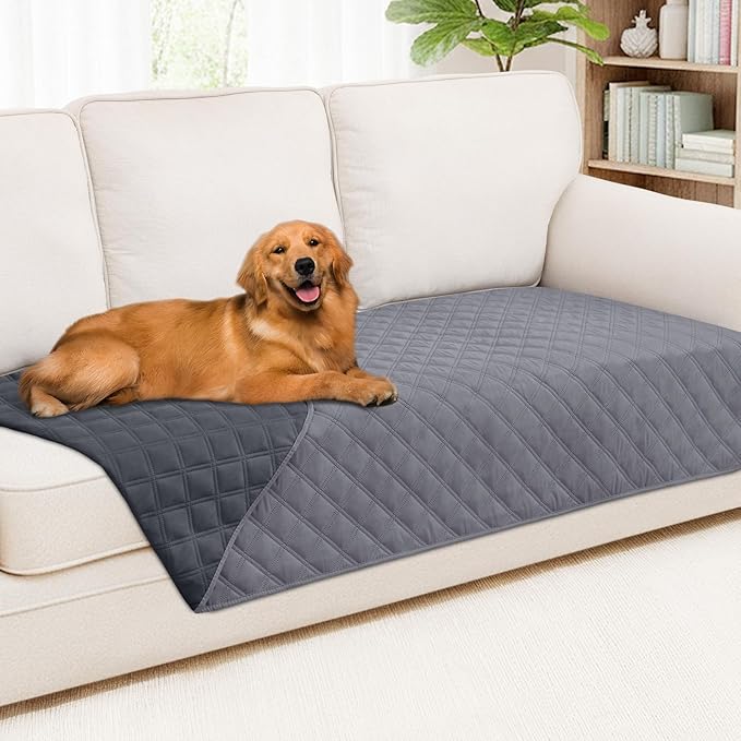 Smiry Waterproof Dog Bed Cover Pet Blanket, Soft Washable Dog Blanket for Furniture Bed Couch Sofa Reversible, Checkered (40"x90", Grey/Dark Grey)