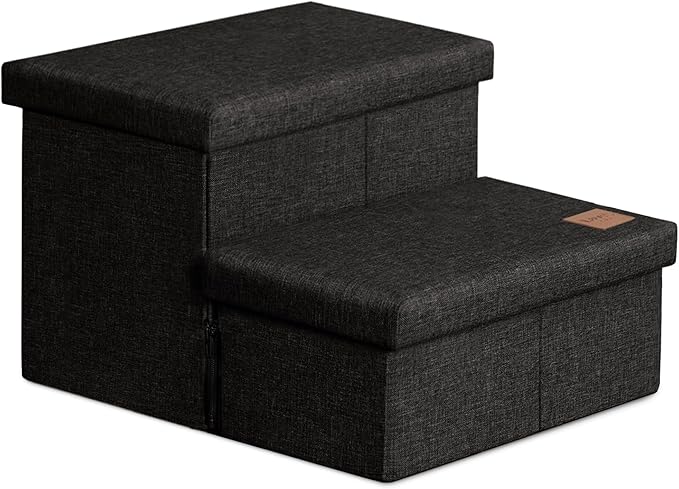 Love's cabin Dog Stairs with Storage 13" H,Foldable Pet Stairs for Small Medium or Large Dogs,Cat Puppy Steps Ramp with Zip up to 150 lbs(Black,2 Steps no Condo)