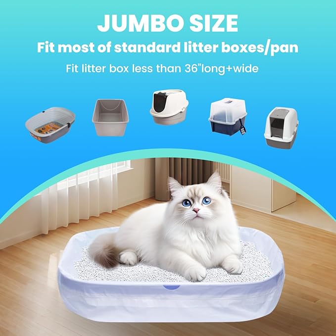 30 Pack Jumbo Cat Litter Bags - 3MIL Extra Thick Leakproof Litter Box Liners, 37"x18" Heavy Duty Drawstring Cat Litter Liners for Automatic Litter Box, Odor Control Disposable Kitty Litter Bags 3 Roll