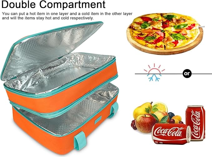 Vuudh Expandable Casserole Carrier Bag - Double Decker Food Bag, Insulated Casserole Carrier for Hot or Cold Food, Lasagna Holder Tote for Picnics,Beaches,Traveling or Gifts