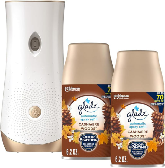Glade Automatic Spray Refill and Holder Kit, Air Freshener for Home and Bathroom, Cashmere Woods, 6.2 Oz, 2 Count