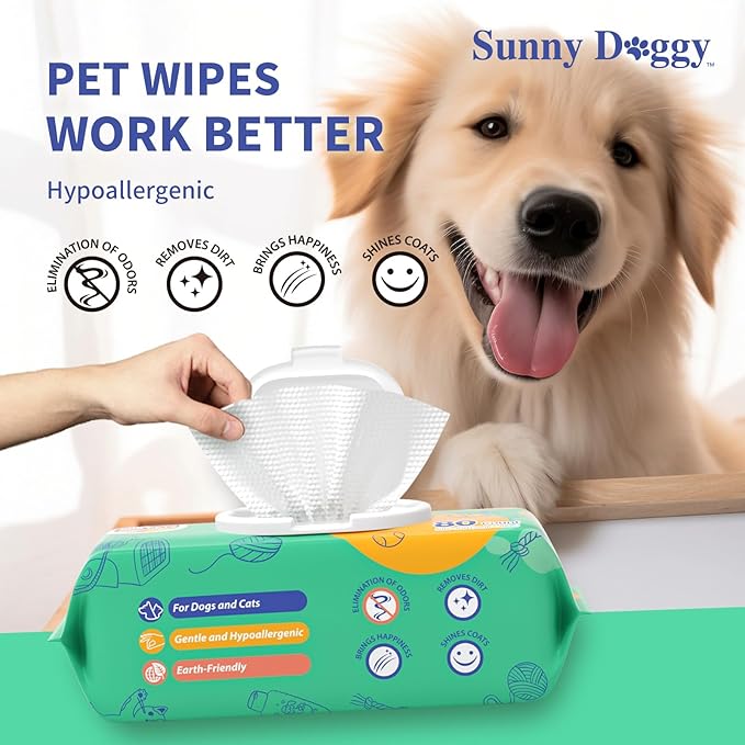 Pet Wipes 480 Count, Dog Wipes Cleaning Deodorizing Cat Wipes, 8 x 8 Inch Dog Grooming Wipes for Butt Paws Ear Eyes and Body, Pack of 6