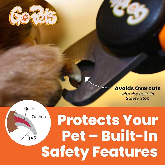 GoPets Dog Nail Clippers, Professional Pet Nail Trimmer for Large Dogs and Cats with Quick Sensor Safety Guard, Heavy Duty Stainless Steel Blades, Non-Slip Handle, Built-in File for Safe Grooming