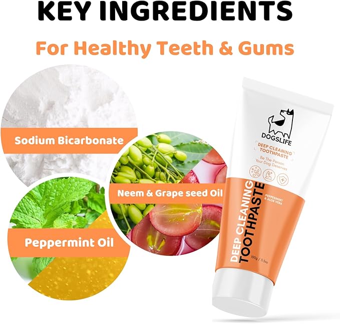 Dog Toothbrush with Toothpaste | Approved Dog Dental Kit | One Triple Headed Deep Cleaning Toothbrush for Dogs-Two 100% Natural Toothpaste(90g Each)-Two Finger Brushes | Freshen Breathe Remove Plaque