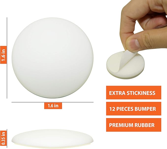 Premium Quality 12 Pcs Door Bumper Self Adhesive Sticker Strong Stickiness Wall Protector Guard Door Knob Stopper 1.6 Inches Rubber Round White Silicone Door Handle Bumper Set