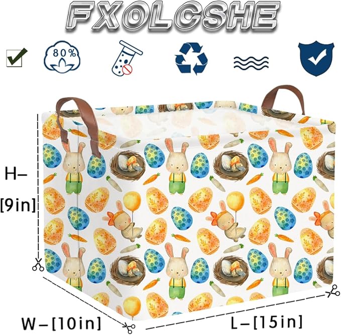 FXOCSHE Rectangular Easter basket,Easter basket empty,Kids Storage Baskets for kids Bedroom,Gift bin,Kids Storage Bin,Easters gift baskets,Kids home Decor(Rabbit Easter egg)
