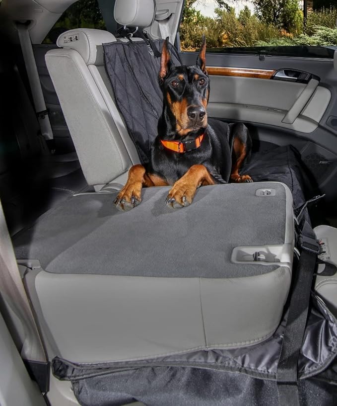 4Knines Dog Seat Cover for Back Seat, Heavy Duty Waterproof Rear Seat Protector for Large Trucks, SUVs, Cars -Fits 60/40 Split Bench with Middle Seat Belt, Non-Slip Backseat Cover (Extra Large, Black)
