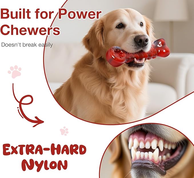 ZeLing HTL Tough Dog Toys for Aggressive Chewers - Indestructible Chew Toy Bone for Medium & Large Breeds, Keeps Dogs Busy & Cleans Teeth - Bacon Flavored