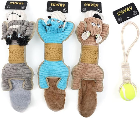 ARAIGS Pet Companion Squeaky Plush Toy - Comforting Dog & Cat Plush Toys with Squeaker, Soft Cuddly Companion for Anxiety Relief, Training & Play - Premium Quality Pet Toys 4 Pack