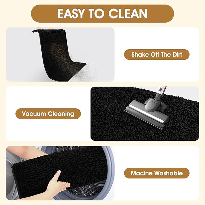 IM HOME Dog Door Mats for Muddy Paws, 36" X 24" Chenille Absorbent Doormat, Non Slip Heavy Dog Rugs for Muddy Paws, Soft Indoor Door Mat for Entryway, Mud Paw, Inside Floor, Black