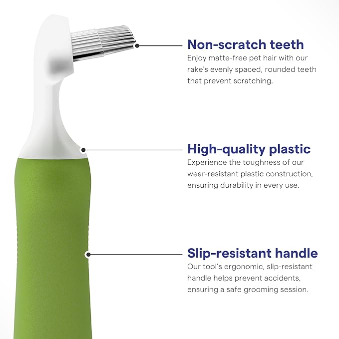 Pet Grooming Rake for Removing Matted Hair from Under Coat, Shedding Control Tool - Dematting Comb for Dogs & Cats - Non-Scratch Detangler & Undercoat Fur Remover - eBook Guide
