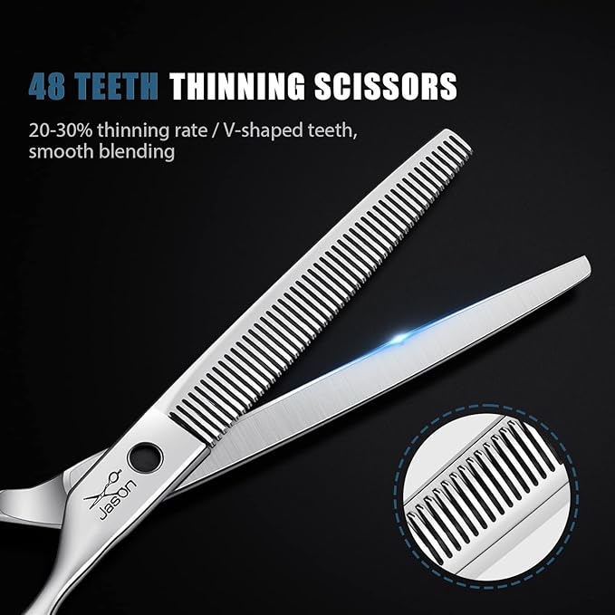 JASON 7.5" Dog Grooming Thinning Blending Scissor, Ergonomic Pet Grooming Thinner Blender Shears Cat Trimming Texturizing Kit with Offset Handle