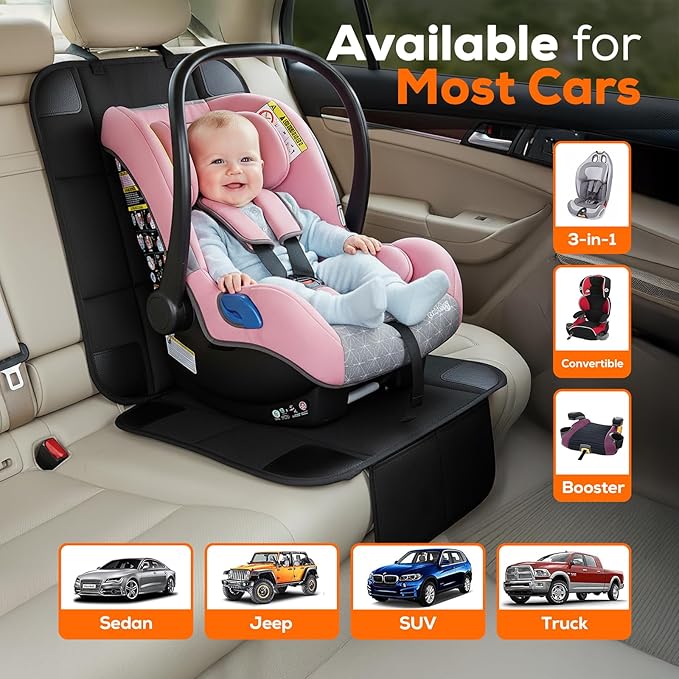 VLM Car Seat Protector for Child Baby Car Seat,600D Waterproof Car Seat Cover with Thick Padding, Non-Slip Backing and Mesh Storage Pockets