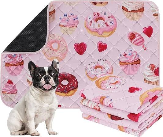 IEUUMLER Washable Pee Pads for Dogs, 2 Pack Cake Pattern Reusable Waterproof Puppy Potty Pads, Non-Slip Absorbent Pet Training Pads for Playpen Crate Bed EU015 Pink Cake, 30x20