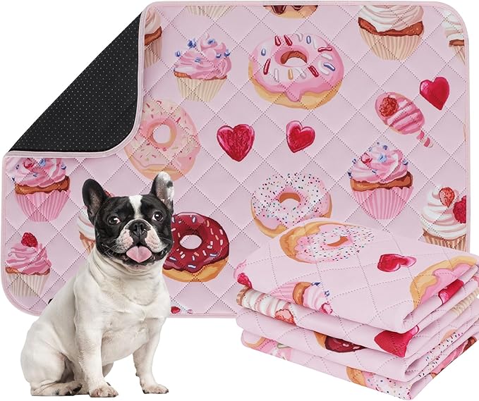 IEUUMLER Washable Pee Pads for Dogs, 2 Pack Cake Pattern Reusable Waterproof Puppy Potty Pads, Non-Slip Absorbent Pet Training Pads for Playpen Crate Bed EU015 Pink Cake, 36x36