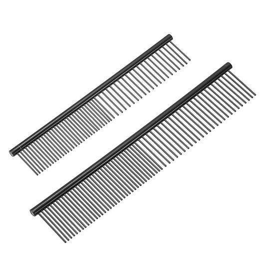 PETAXCELL Dog Cat Comb, Pet Combs Stainless Steel Teeth with Rounded Ends for Knots Mats Loose Hair Removal, 6.5/7.5IN (Black Coated, 2 Pack), Grooming Tool Intended for Long Curly Hair Pet
