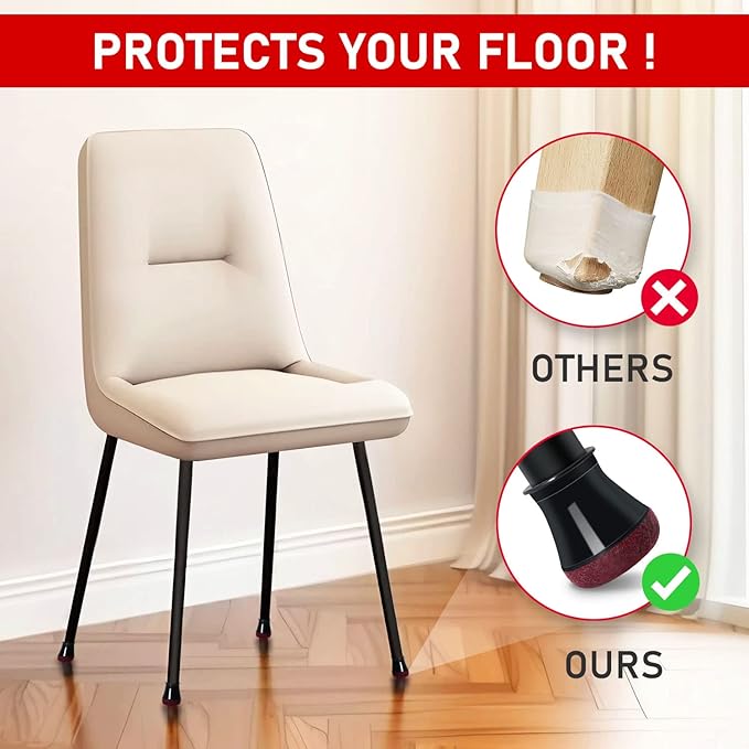 24 Pcs Chair Leg Floor Protectors, Black Silicone Chair Leg Protectors Caps Covers for Hardwood Floors, Furniture Pads Sliders with Wrapped Felt Bottom Medium (Fit:0.76"-1.18")