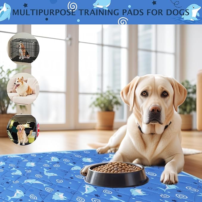 IEUUMLER Washable Pee Pads for Dogs, 1 Pack Non-Slip & Waterproof Pack Whelping Pad, Reusable Washable Puppy Potty Training Pad with Fast Absorbent for Playpen EU007 (Dolphin, 48"X48"-1pcs)
