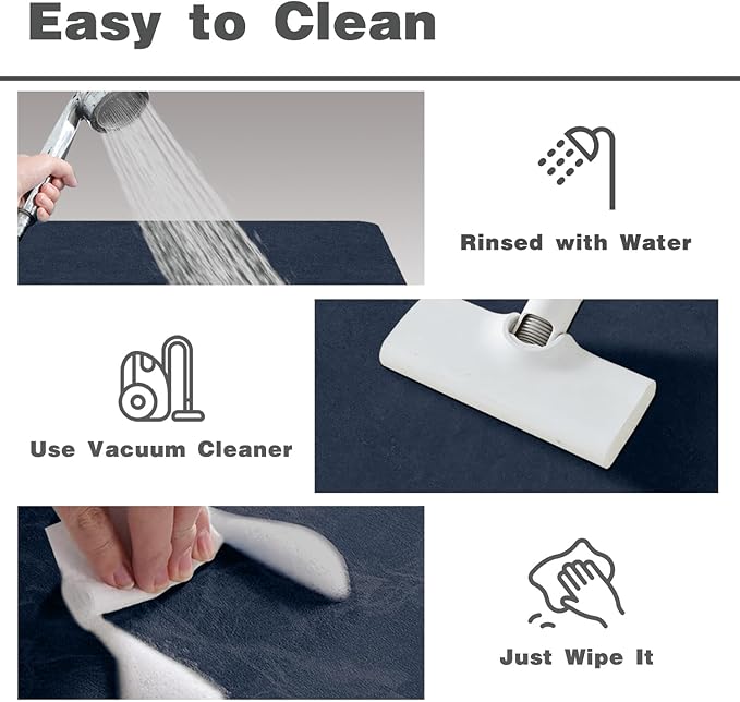 Toilet Rug, Thin Toilet Rugs U Shaped Washable Non Slip Absorbent Quick Dry Low Pile Toilet Mat, 20"x24" U Shape Navy Blue