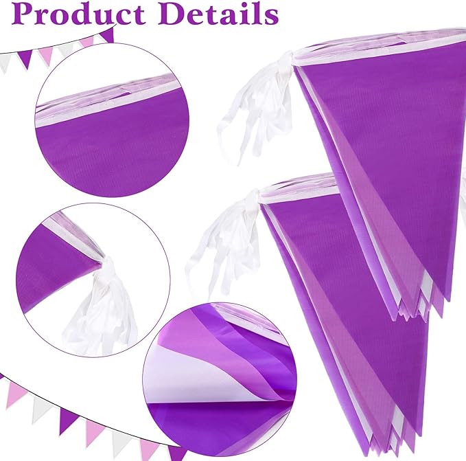 Preboun 164 Feet Pastel Pennant Banner Bunting Pennant Banner Garland 120 Pcs Pastel Triangle Flags on a String for Baby Shower Birthday Graduation Wedding Hanging Decorations(Purple)