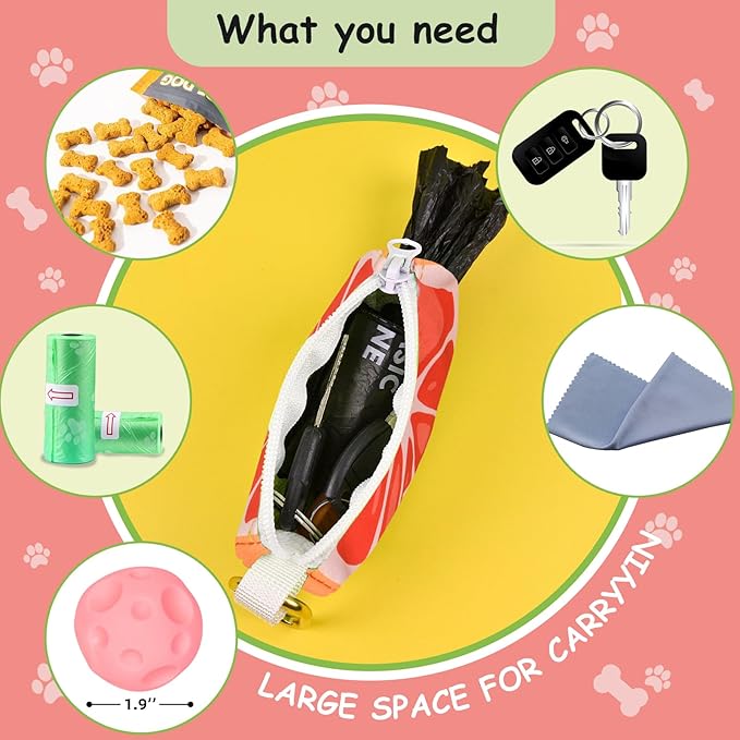 Grapefruit Shape Dog Poop Bag Holder for Leash - Cute Dog Waste Bag Dispenser and Carrier, Portable Pet Walking Accessories