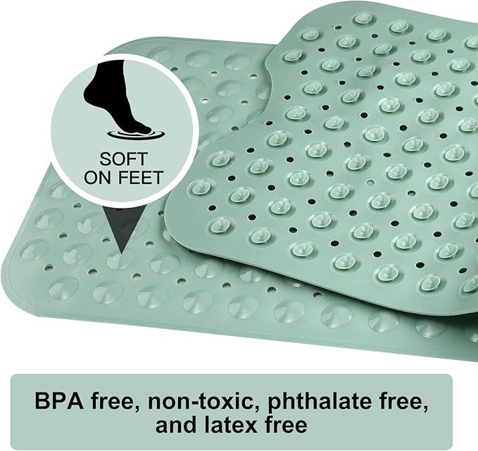 YINENN Bath and Shower Safety Mats 40x16 inch, Non Slip with Suction Cups for Bathroom Stall and Tub Floor, Extra Large and Machine Washable, Drain Holes Keep Bathtub Clean, Light Green