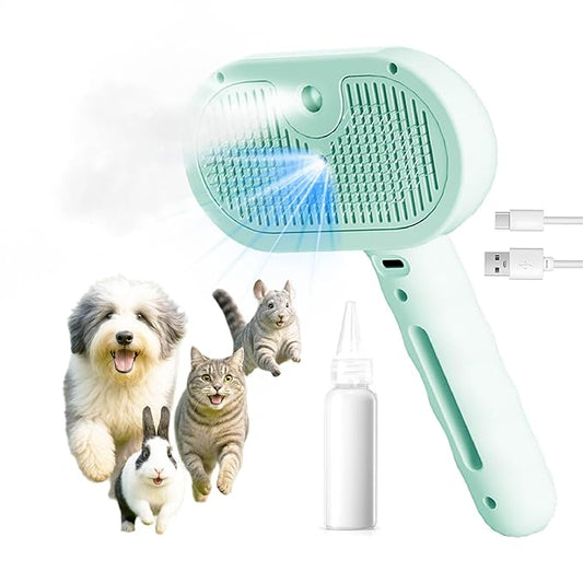 BelleBête & Co. Pet Steam Brush for Dog and Cat, Pet Hair Removal Grooming and Shedding Tool with One-Click Easy Self-Cleaning, USB Charging, No-Rinse Conditioning, Combs for Animals | Green