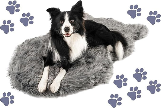 PAW BRANDS PupRug Orthopedic Dog Bed for Large Dogs with Fluffy Soft Faux Fur and Memory Foam for Joint Pain Relief, Machine Washable and Waterproof Couch Bed, Charcoal Grey, Large/Extra Large