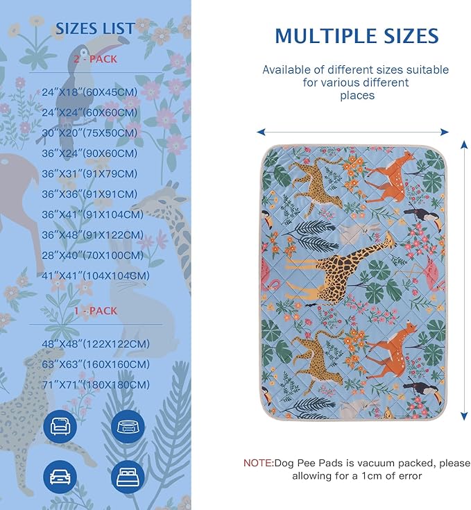 IEUUMLER Washable Pee Pads for Dogs, 2 Pack Forest Pattern Reusable Waterproof Puppy Pads, Non-Slip Super Absorbent Dog Training Pad for Playpen Crate Bed EU013 Blue Jungle, 24x18