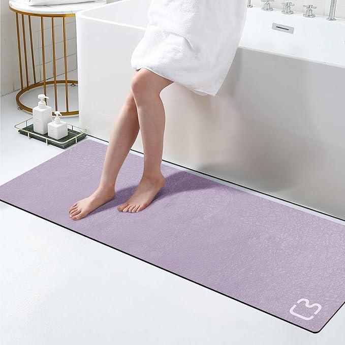 Lavender Diatomaceous Earth Bath Mat 15.7"x47.2" Extra Long Bathroom Mat Large Fast Dry Super Absorbent Non-Slip Rubber Backed Shower Mat Bath Rugs Mats for Bathroom Floor, Tub, Shower, Sink