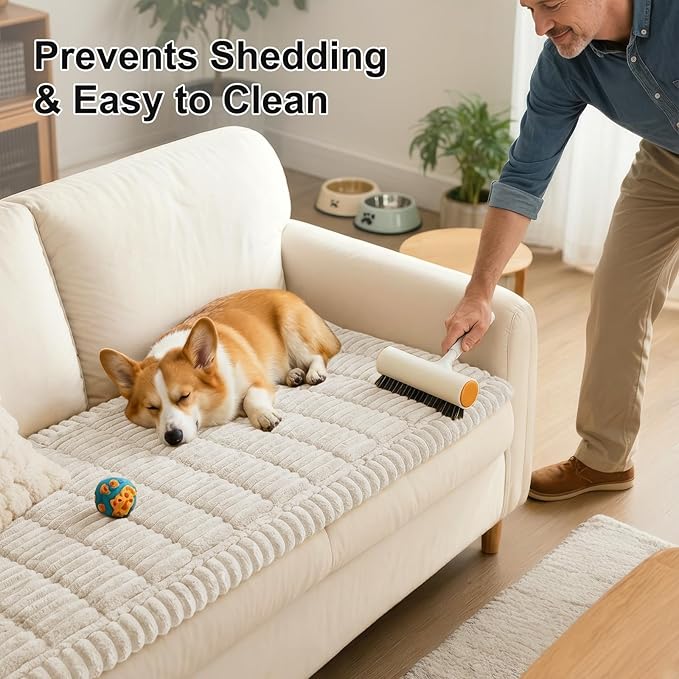Smiry Couch Cover for Dogs, Non Slip Washable Sofa Protector for Pets, Soft Furniture Cover for Pet, Stylish Sofa Covers, Cozy Protect Against Fur, Dirt & Everyday Messes (White, 43" x 82.7")