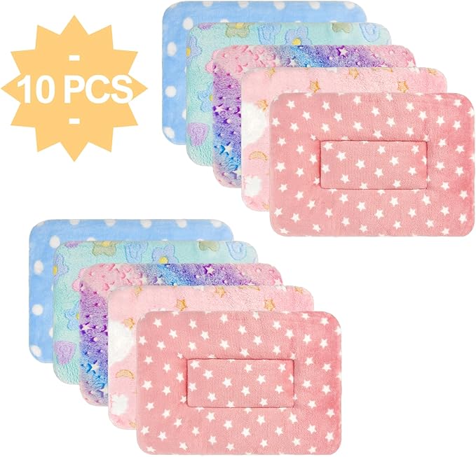 Tierecare 10PCS Guinea Pig Bed Soft Rabbit Bedding Cage Liner Warm Bunny Mats Pee Pads Fleece Blanket Plush Hamster Sleep Beds Ferret Squirrel Hedgehog Rat