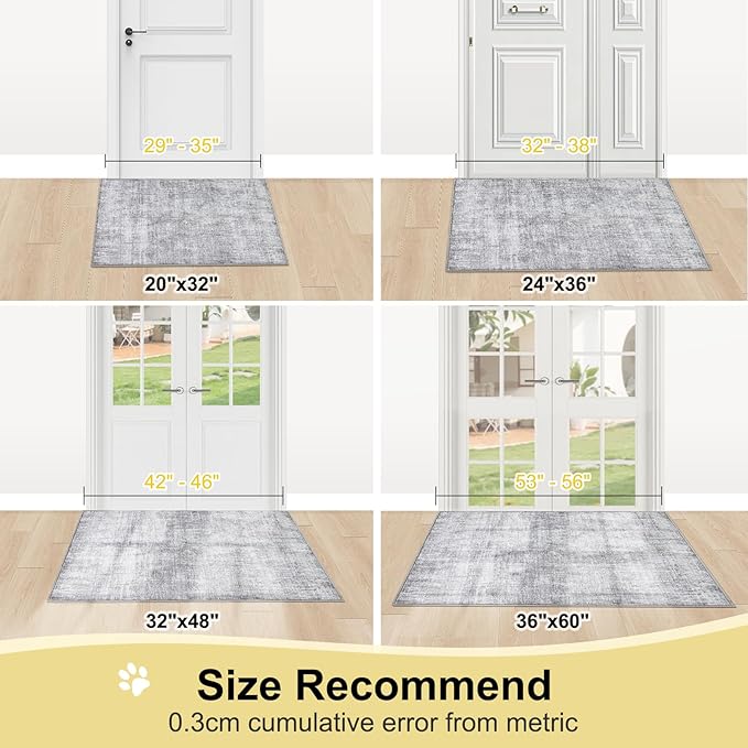 COMSLE Door Mat, Front Door Mat Indoor for Entrance Faux Wool Absorbent Non Slip Modern Throw Rug for Entryway Hallway Muddy Paws - Pet Friendly, 24x36 Inches,Grey Machine Washable