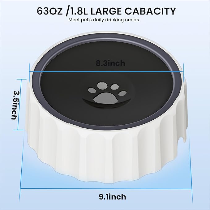FORWH Dog Small Animals Water Bowl No Spill 70oz/2L Large Capacity Dispenser Non Slip No Splash Small Animals Bowl Pet Slow Feeder No Drip Dog Water Bowl on Vehicle for Dogs and Cats - Black