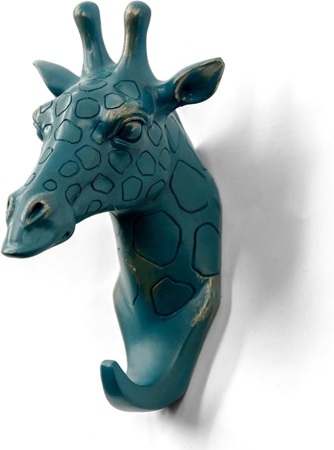 Giraffe Head Single Wall Hook/Hanger Animal Shaped Coat Hat Hook Heavy Duty, Rustic Decorative Gift, Rustic Bronze Color