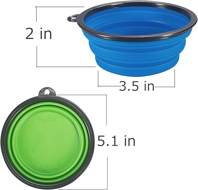 Comsun 2-Pack Collapsible Dog Bowl, Foldable Expandable Cup Dish for Pet Cat Food Water Feeding Portable Travel Bowl Blue and Green
