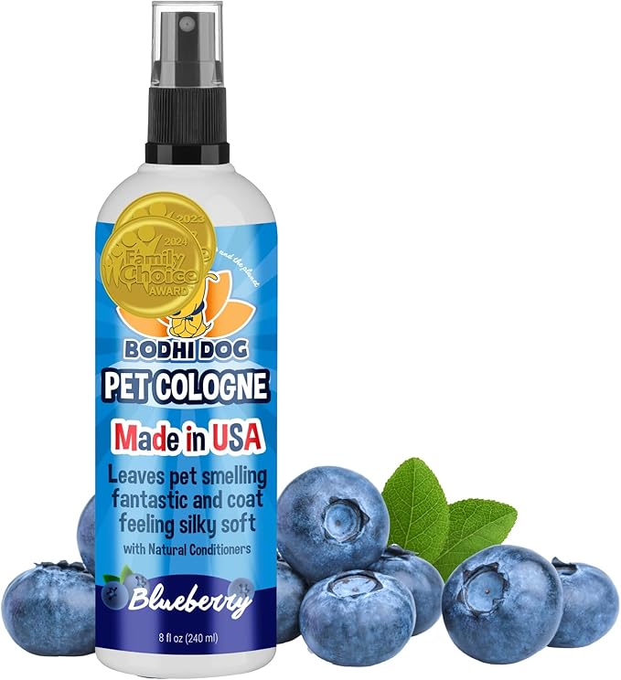Bodhi Dog Premium Dog Cologne - Deodorizing Dog Perfume & Conditioner for Dogs & Cats - Natural Long Lasting Spray - Keeps Pets Fresh All Day - Gentle & Safe Formula, Made in USA (Blueberry 8 Fl Oz)