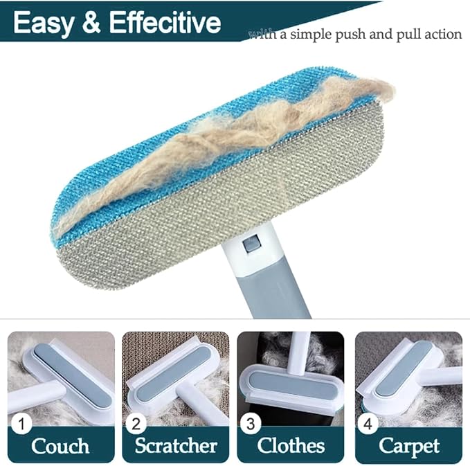 Multifunctional Pet Hair Remover, 2025 New Pet Hair Remover 4 in 1 for Couch with 17inch Long Handle, Washable Cat HairRemover Brush for Furniture, Couch, Carpet, Clothes and Laundry (1PC)