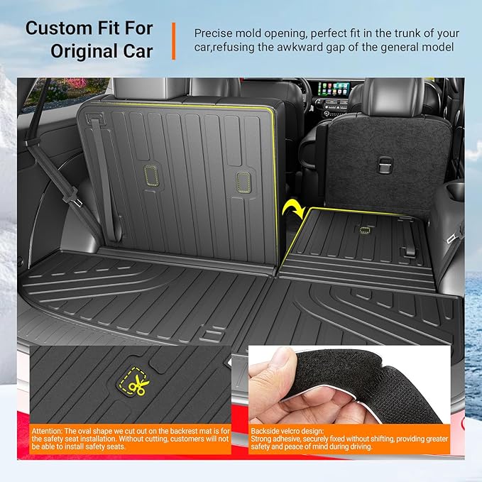 powoq Fuel Cargo Mat Compatible with 2026 Palisade Cargo Liner Trunk Mat Backrest Trunk Liner Replacement TPE for 2026 Palisade Accessories (Trunk Mat with Backrest Mats)
