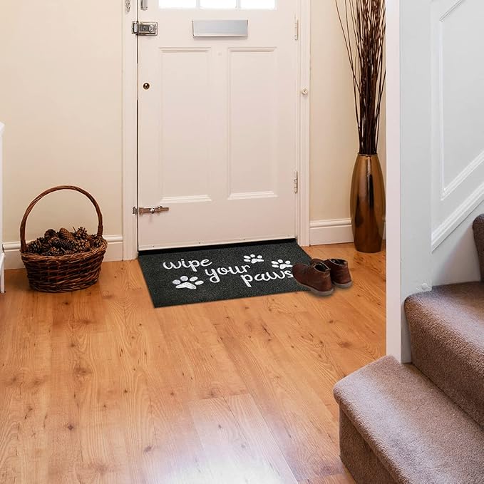 Welcome Mats for Front Door Wipe Your Paws Funny Doormat, Durable Natural Rubber Non Slip Back Mat Indoor Doormats Dog Doormats Mats for Entryway Porch Black Mat