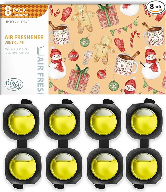 Car Air Freshener Vent Clips, 8 Pack, Provides Long-Lasting Scent, Up to 240 Days, Odor Eliminator (Gingerbread)
