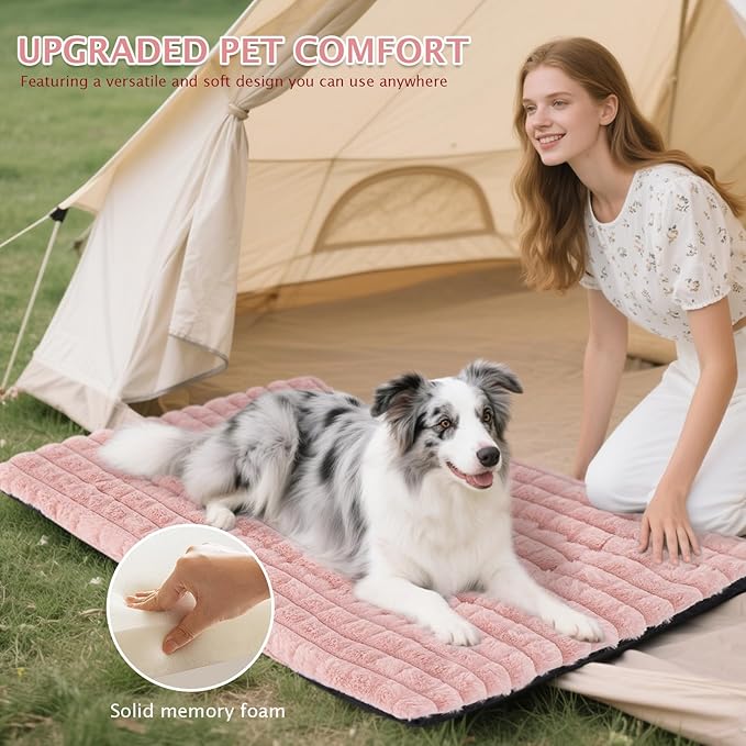 BVAGSS Dog Bed Washable Crate Mattress,Anti-Slip Memory Foam Soft Warm Pet Cushion for Small Medium Dogs, Calming Fluffy Sleeping Kennel Pad XH082 (30''x20'',Pink)