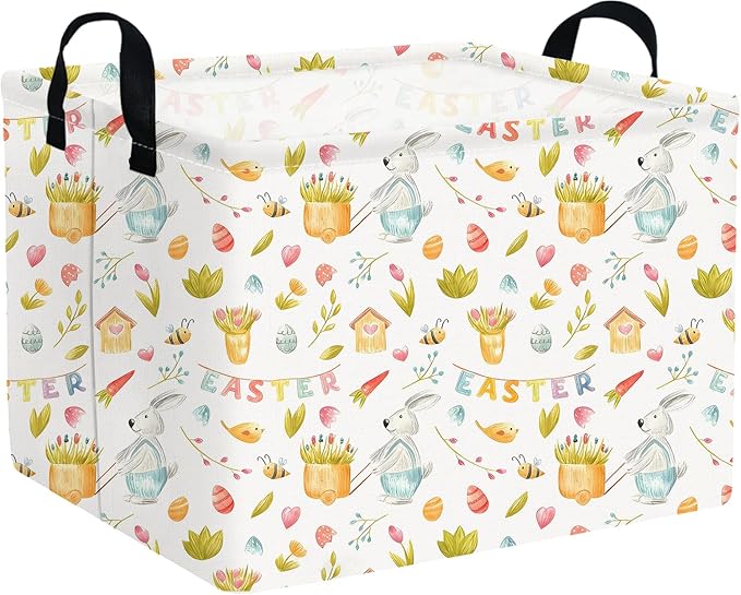 FXOCSHE Rectangular Easter basket,Easter basket empty,Kids Storage Baskets for kids Bedroom,Gift bin,Kids Storage Bin,Easters gift baskets,Kids home Decor(Bee Easter egg)